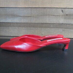 Topshop Audrey premium leather mid heeled square toe mules in red - UK 5 - US 7